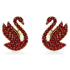 Swar*vski -Swan stud earrings Crystal pearl, Swan, Red, Gold-tone plated-5650063