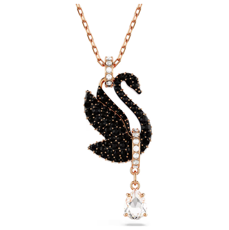 Swar*vski -Swan pendant Swan, Black, Rose gold-tone plated - 5678045