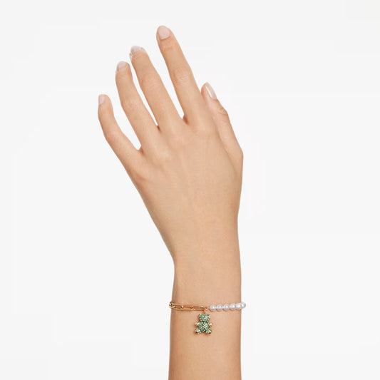 Swar*vski -Teddy bracelet Crystal pearl, Bear, Green, 18K gold finish-5669167