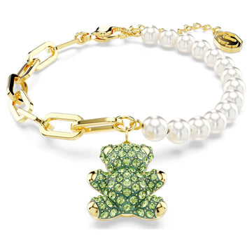Swar*vski -Teddy bracelet Crystal pearl, Bear, Green, 18K gold finish-5669167