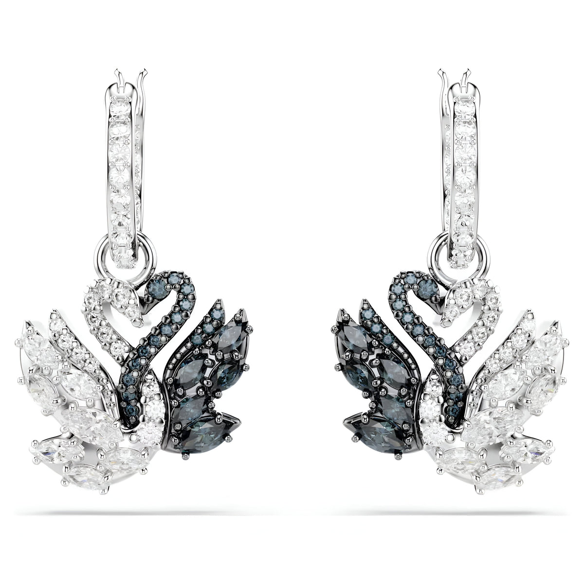 Swar*vski -Swan drop earrings Swan, Black, Mixed metal finish 5705728