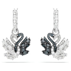 Swar*vski -Swan drop earrings Swan, Black, Mixed metal finish 5705728