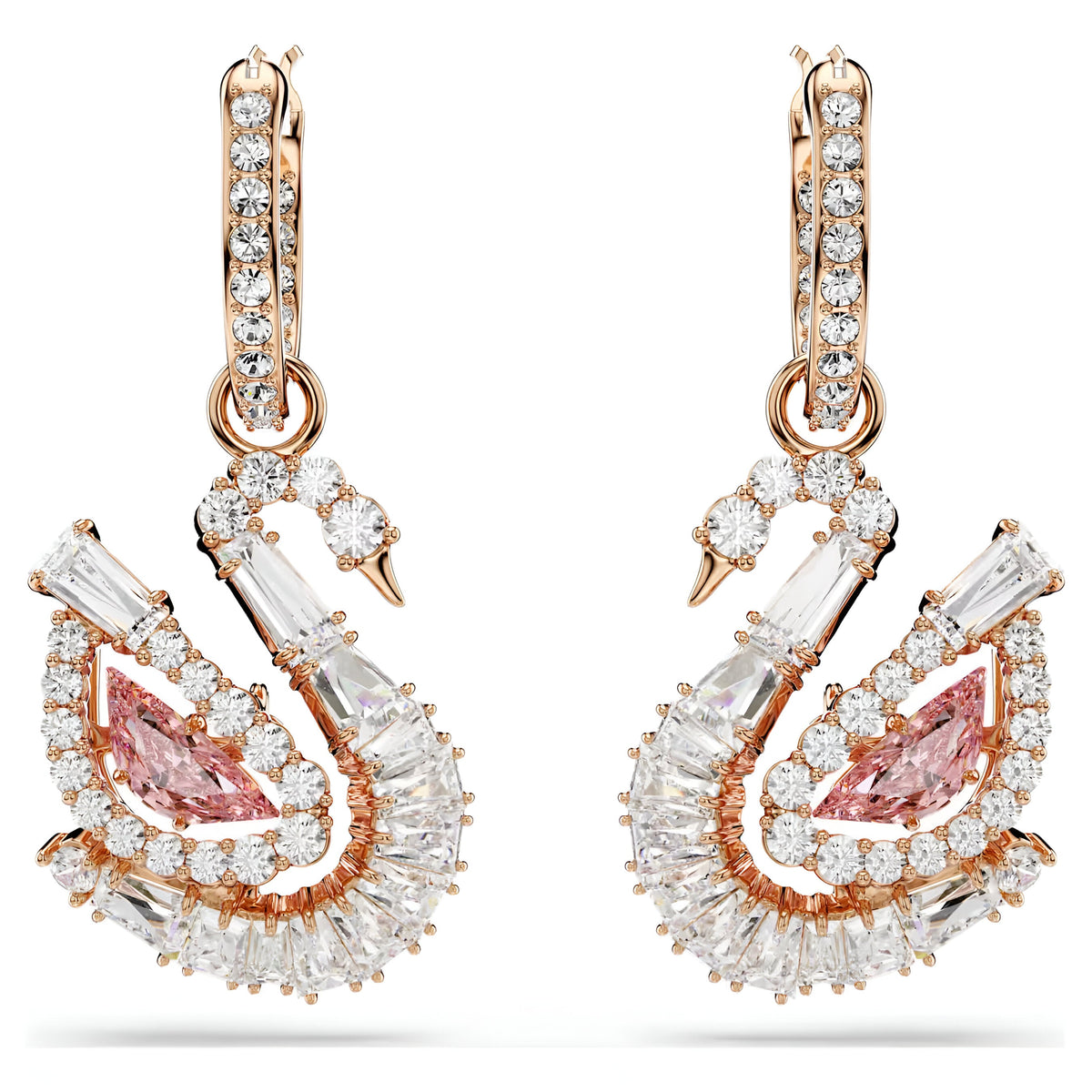 Swar*vski -Swan drop earrings Pavé, Swan, Pink-5732415
