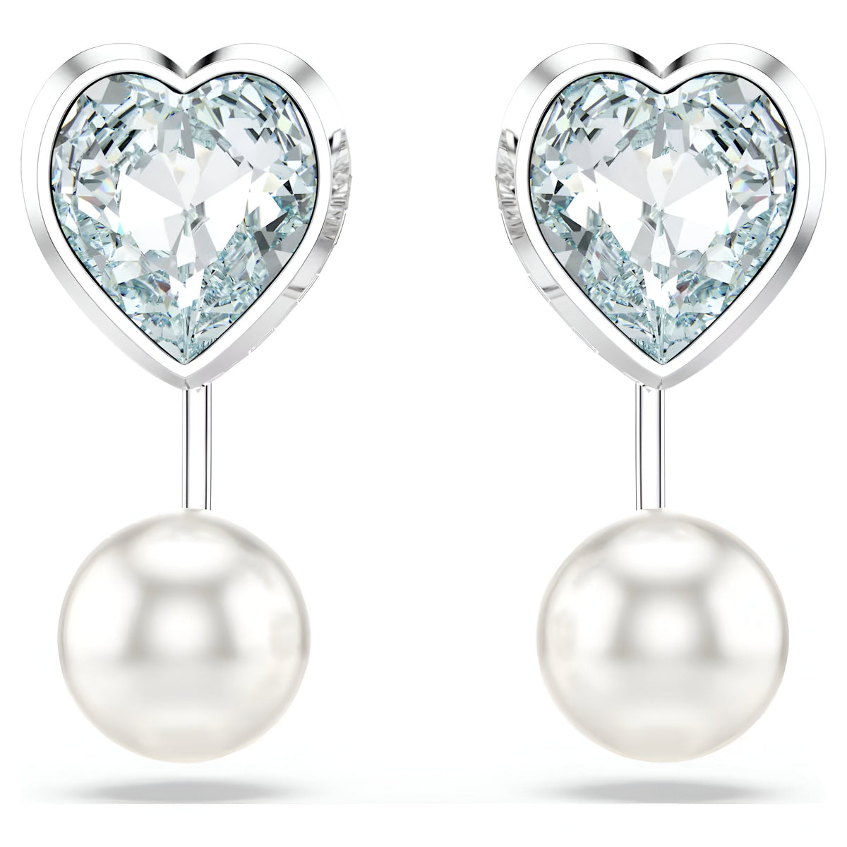 Swar*vski -Imber earring jackets Crystal pearl, Heart cut, Heart, Blue, Rhodium plated-5711347