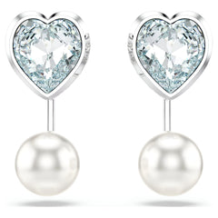 Swar*vski -Imber earring jackets Crystal pearl, Heart cut, Heart, Blue, Rhodium plated-5711347