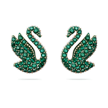 Swar*vski -Swan stud earrings Swan, Green, Rose gold-tone plated